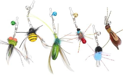 Cat Insect Feather Toys Replacement Cat Toy Wand Refills, 6 Pieces Natural Insect Cat Toy Feathers Refill, Interactive Cat Teaser Wand Attachments, with Bell(Style 8) - Image 7
