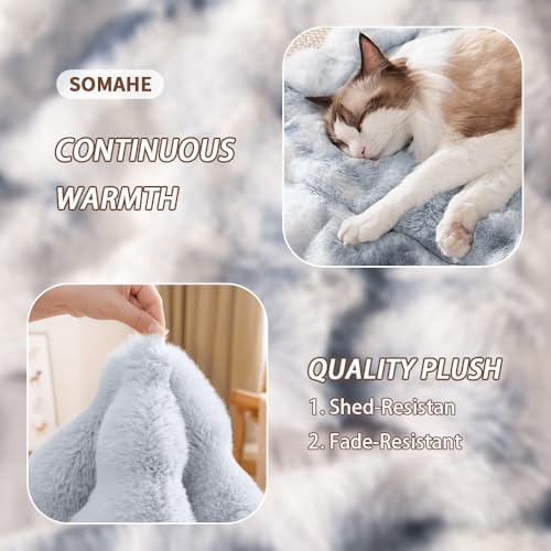 SOMAHE Cat Bed, Plush Faux Fur Kneading Flat Mat - Machine Washable Fluffy Pet Bed for Indoor Cats, Non-Slip Small Kitten Bed, Therapeutic Knead Cat Mat for Couch & Window Sill, 23"×15" Inch, Blue - Image 5