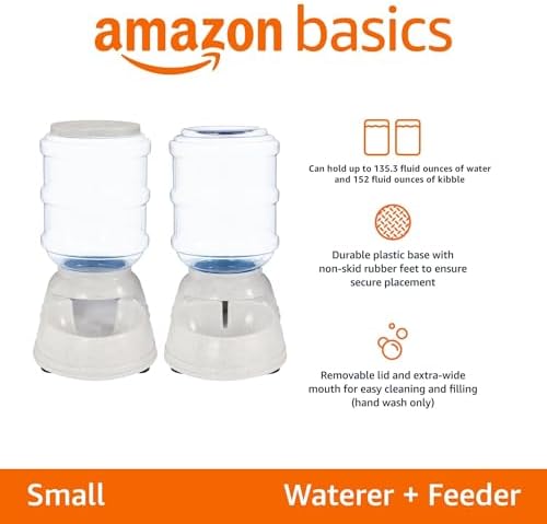 Amazon Basics Automatic Pet Water Dispenser and Gravity Food Feeder Set for Cat and Dog, Easy to Clean, 152fl.oz food feeder, 135.3fl.oz water dispenser, Small, Pack of 2 - Image 2