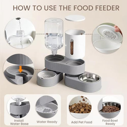 Gravity Cat Feeder 2 Pack Automatic Food Feeder and Water Dispenser Set Detachable Pet Bowl with Silicone Mat and Brush for Cats Small Medium Dogs, Large Capacity(Grey) - Image 3