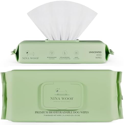 Nina Woof Dog Wipes – Fragrance-Free, Alcohol-Free, Hypoallergenic Pet Grooming Wipes with Aloe Vera, Biodegradable, for Dogs & Cats: Paws, Face, Ears & Butt – (70 Count) - Image 2