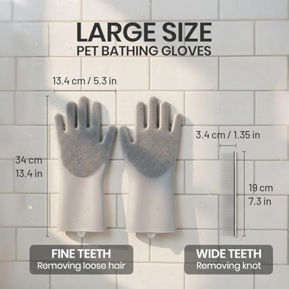 DELOMO Silicone Pet Grooming Gloves Dog Washing Gloves with Comb, Grey - Image 4