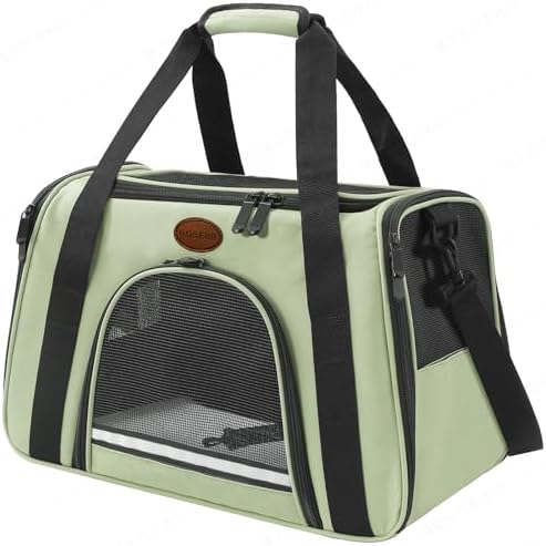 Cat Carrier Dog Carrier Pet Carriers for Medium Small Cats Dogs Puppies up to 15 Lbs,TSA Airline Approved Small Dog Cat Carriers Soft Sided,Collapsible Travel Puppy Carrier (Green, Large) by ROSEBB