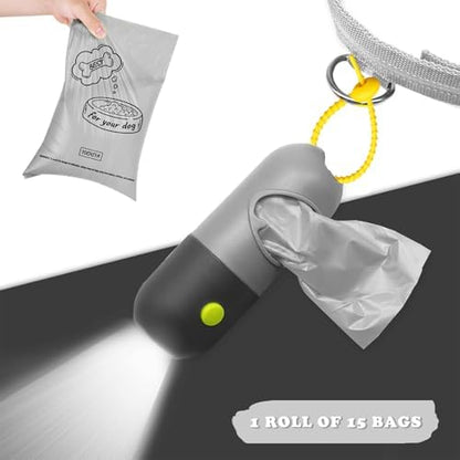 Dog Poop Waste Bags Holder with LED Flashlight|Cute Doggie Poo Bags Dispenser for Pet Leash|Trash Waste Bags Carrier with Potty Clip Fastener LR44 Button Cells Included (Grey, 2 Holder 30 Bags) - Image 4