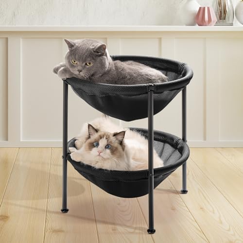 JUNSPOW Double Cat Bed Black, Breathable for 2 Cats 22.8in x18.7in x 18.7in by JUNSPOW