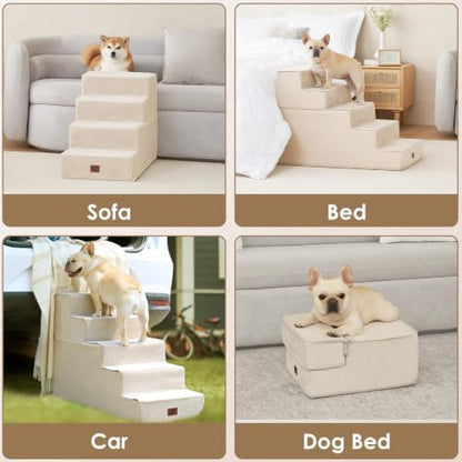 EHEYCIGA Dog Stairs 13.5" H, 3-Step Extra Wide Dog Steps, Beige - Image 7
