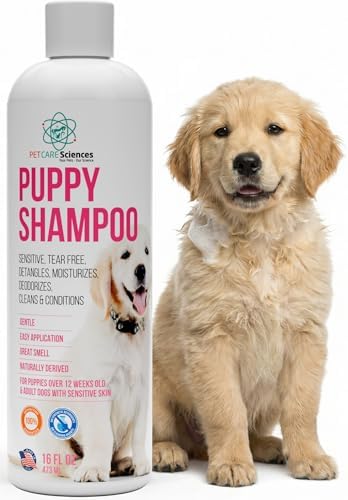 16 fl oz Tearless Puppy Shampoo and Conditioner - Dog Shampoo Itchy Skin Relief - Coconut Oil Oatmeal Shampoo for Dogs - Hypoallergenic Dog Shampoo Sensitive Skin, Made in the USA. by PETCARESciences