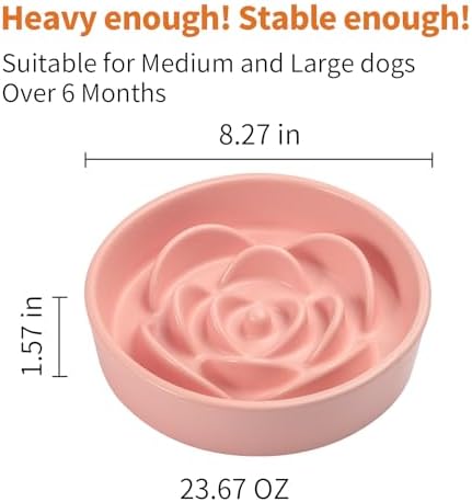 Pink Ceramic Dog Bowl Slow Feeder for Medium and Large Breed,1.5 Cup 8.26 in Slow Feeding Bowl,Puzzle Dog Food Bowl for Fast Eater,Maze Dish for Fast Eater - Image 2