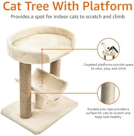 Amazon Basics Multi-Platform Cat Tree with Scratching Post for Indoor Cats up to 25lbs, 18 x 14 x 22 Inches, Beige - Image 2