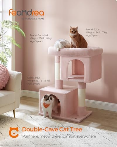Feandrea Cat Tree, 40.6-Inch Tall Cat Tower, Cute Plush Condo, Jelly Pink - Image 2