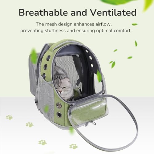 Cat Backpack Carrier for Large Cats, Expandable Cat Bubble Backpack, Dog Carriers for Small Medium Dogs, Airline Approved Pet Carrier for Travel Hiking Outdoor(Green) - Image 3