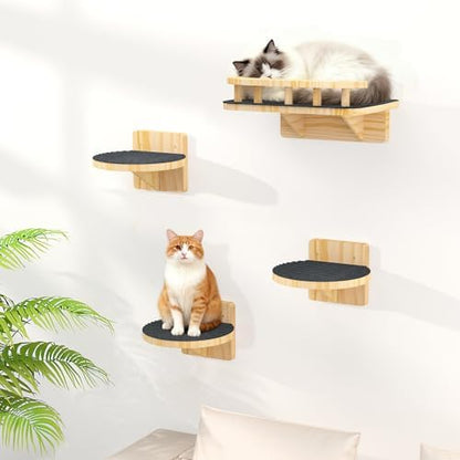 XiaZ Cat Wall Shelves, Cat Wide Climber Shelf with 3 Perch Steps, Kitty Wall Mounted Wooden Furniture up to 25lbs, Durable Floating Cats Stairs for Indoor Sleeping, Playing, Climbing and Lounging by XiaZPet