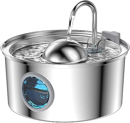 AONBOY Cat Water Fountain Stainless Steel, 108oz/3.2L Cat Fountain, Pet Water Fountain with Water Level Window, Hemispherical Shape, Multi-Filter, Silent Pump, Water Tap, Provides Flowing Water by AONBOYPETLIFE