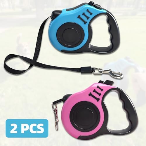 2 Pcs 16.5Ft Retractable Dog Leash,Up to 33 lbs,Blue and Pink - Image 3