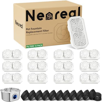 Neareal Official 12-Pack Replacement Filters for 108oz/3.2L Pet Fountain by Neareal