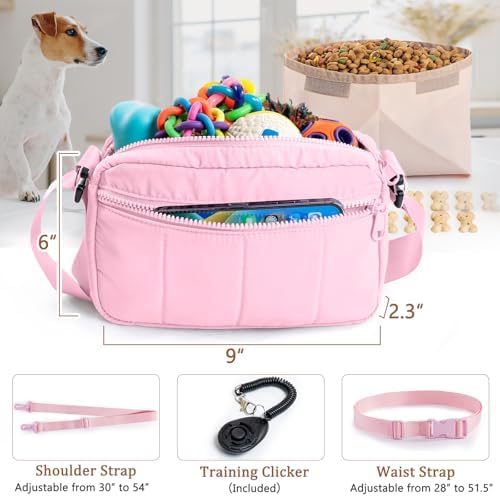 Fashion Dog Treat Pouch with Clicker Stylish Crossbody Dog Walking Bag, 3-in-1 Dog Training Treat Pouch with Removable Waterproof Liner, Treat Holder Waist Bag for Puppy Training & Daily Walks - Image 4