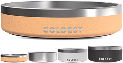 Coldest Dog Bowl - Anti Rust Metal, Non Slip, 3 Layers Insulated Stainless Steel Dog Bowls - Spill Proof & Heavy Duty - Water Bowl for Dogs, Cats & Pets, Dish Washer Safe (21 oz, Sahara Tan) by Coldest