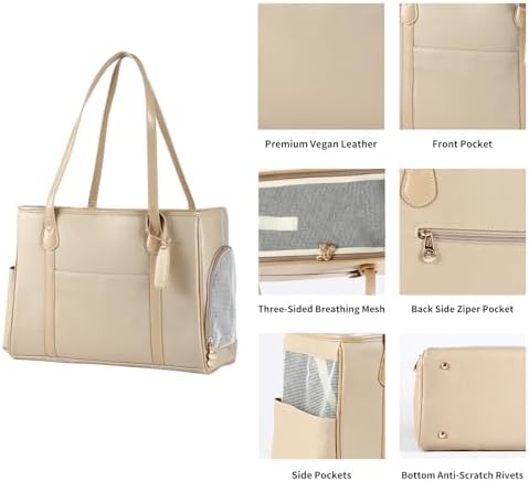 Stylish Dog Purse Carrier, Leather Pet Carrier Bag for Small Dogs Cats Puppy, Airline Approved Soft-Sided Carrier Ivory - Image 4