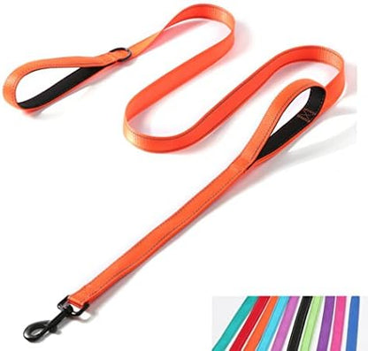 Reflective Nylon Dog Leash Heavy Duty, Two Handles with Padded for Extra Control Outside Durable Training Lead for Small Medium Large Breed Pet Dogs, 6ft Long 1-inch Width, Orange by YOUALSO