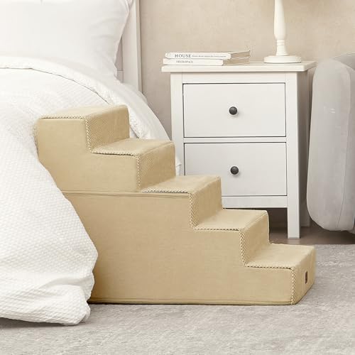 EHEYCIGA Dog Stairs for High Bed 22.5" H, 5-Step Dog Steps, Graige - Image 4