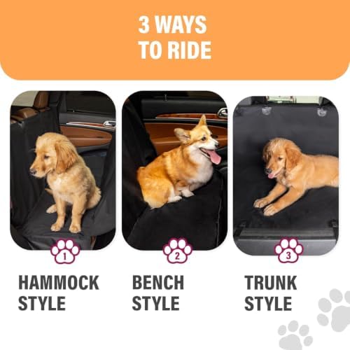 Active Pets Waterproof Hammock Standard Car Seat Cover, Fits Sedans Hatchbacks Crossovers Coupes Compact Vehicles, Secure Convertible Travel Bed Protects Backseat Cargo from Dogs, Black w/Black Trim - Image 6