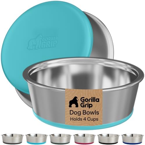 GORILLA GRIP Dog Bowls, Food Grade Stainless Steel, 2 Set, 4 Cup, Turquoise by GorillaGrip