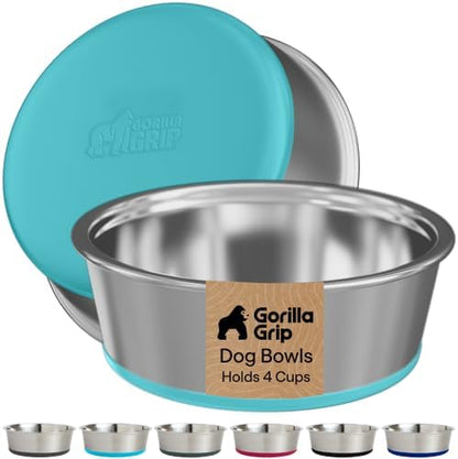 GORILLA GRIP Dog Bowls, Food Grade Stainless Steel, 2 Set, 4 Cup, Turquoise by GorillaGrip