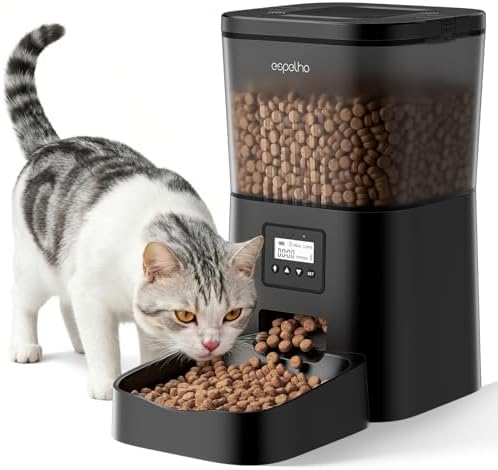 Espelho Automatic Cat Feeder- 4L Timed Cat Food Dispenser 1-6 Meals Control for Cat and Small Dog- Auto Pet Feeder with Desiccant Bag Keep Fresh for Reliable Easy Set Up and Clean- Voice Recorder by Espelho