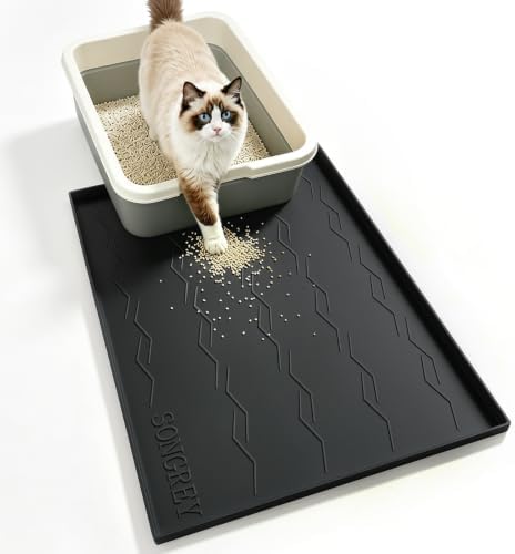 Songrey Silicone Cat Litter Mat 24" x 16", Large Litter Trapping Mat, Black by Unknown