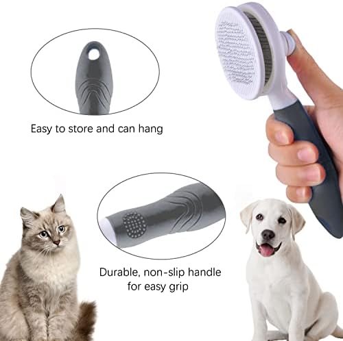 Self Cleaning Slicker Brush - Cat Brush Skin-Friendly Deshedding Grooming Massaging Tool for Long & Short Haired Pets, Cat Hair Brushes Easy Removes Undercoat for Dogs Cats Rabbits-UPGRADED, Gray - Image 6