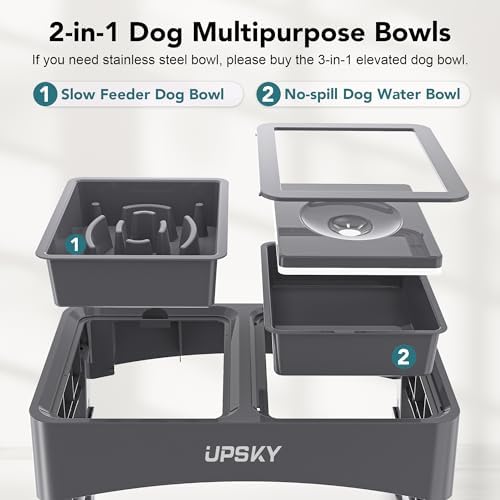 UPSKY 2-in-1 Elevated Dog Bowls Set with 4 Height Adjustable Stand, Gray - Image 3