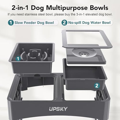 UPSKY 2-in-1 Elevated Dog Bowls Set with 4 Height Adjustable Stand, Gray - Image 3