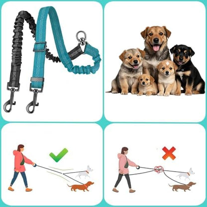 Double Leash for Two Dogs, 2-in-1 Upgraded Double Dog Leash, No Tangle Dual Training Splitter, Reflective Walking Training Lead for Small Medium Dog, Gray - Image 5