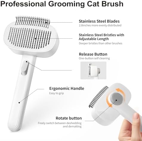 Self Cleaning Slicker Brush for Dogs Cats, Deshedding Dematting Grooming Tool for Long Haired Pets, Removes Matted Fur & Tangles, White - Image 2