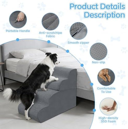 4-Step Dog Stairs, 19.8 Inch High Pet Steps for Small Dogs and Cats, Non-Slip Indoor Pet Ramp, Grey - Image 7