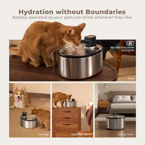 Wireless Cat Water Fountain Stainless Steel,152oz/4.5L Cat Fountain,6Filter - Image 2