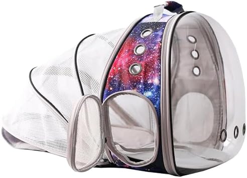 Galaxy Blue Cat Bubble Backpack, Back Extension Space Capsule Astronaut Clear Window Fit up to 12 Pounds Cat, Vet Transport Carry Bookbag, Airline Approved by halinfer