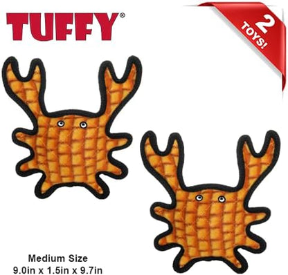 TUFFY - World's Tuffest Soft Dog Toy - Ocean- Squeakers - Multiple Layers. Made Durable, Strong & Tough. Interactive Play (Tug, Toss & Fetch). Machine Washable & Floats. (Crab Orange, Medium 2 Pack)