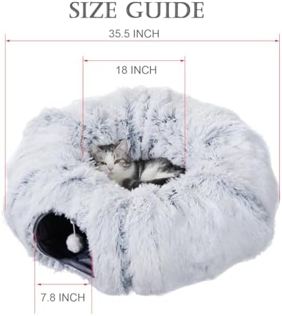Cat Tunnel with Cat Bed for Indoor Cats, Soft Plush Peekaboo Cat Cave Donut Tunnel, Multifunctional Playground Toys Hideplace for Small Medium Large Kittens, Rabbit, Ferret (L) - Image 6