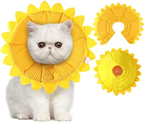 Sunflower Cat Recovery Cone Collar Soft Adjustable Elizabethan Cone,Small by Sadnyy