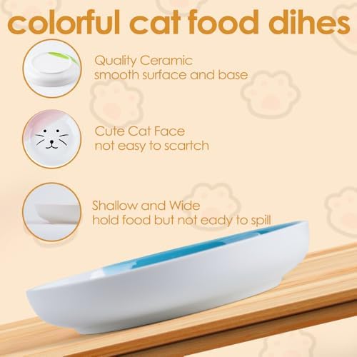 6PCS Ceramic Cat Dish, Shallow and Wide Plate Relief Whisker Fatigue, Dishes for Food and Water, Whisker-Friendly Design, 5.9W x 1.18D Inch, for Indoor Cats and Small Dogs, Multi Color - Image 5