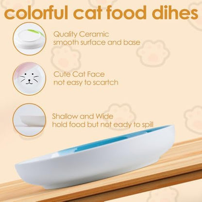6PCS Ceramic Cat Dish, Shallow and Wide Plate Relief Whisker Fatigue, Dishes for Food and Water, Whisker-Friendly Design, 5.9W x 1.18D Inch, for Indoor Cats and Small Dogs, Multi Color - Image 5