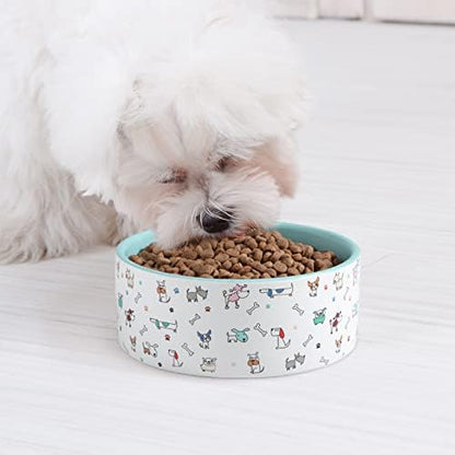 FE FUN ELEMENTS Ceramic Dog Bowls for Small Dogs, 16 Fl Oz Heavy Food and Water Bowl With Adorable Patterns (Small, Blue) - Image 5