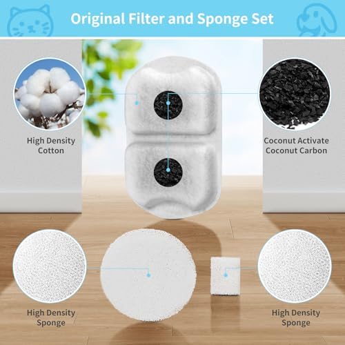 8 Set Dog Fountain Filter Replacement for 7L/230oz/1.8G Stainless Steel Dog Water Dispenser, YOIHABV Cat Fountain Filters, Triple Filtration Pet Water Filter, Replacement Filters and Sponges - Image 4