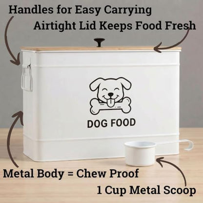 Metal Dog Food Container 15-20 lbs w/ Airtight Bamboo Lid, 70 Cup Capacity - Image 2
