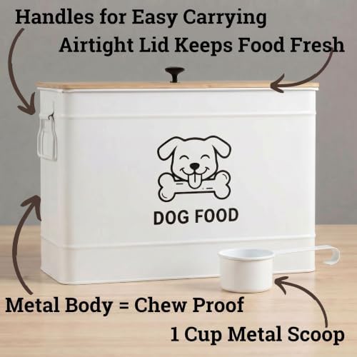 Metal Dog Food Container 15-20 lbs w/ Airtight Bamboo Lid, 70 Cup Capacity - Image 2