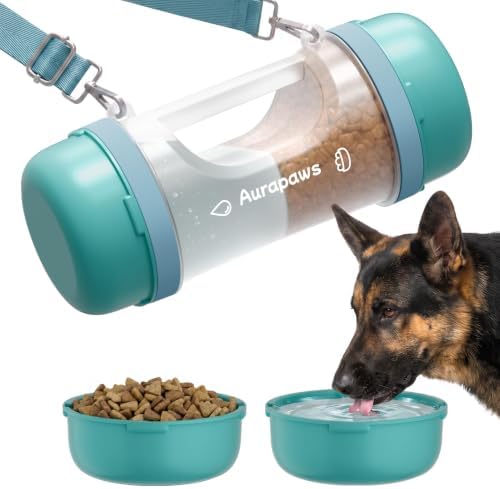 Dog Water Bottle Portable 33.5oz with Food Container & 2 Bowls by Aurapaws