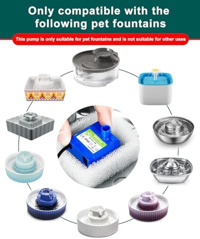 Cat Water Fountain Pump,Pet Fountain Pump Replacement Pump DR-DC160 Motor for 360°Stainless Steel Cat Fountain and Cupcake Ceramic Cat Drinking Fountain (Pump (No Light) + Brush) - Image 2