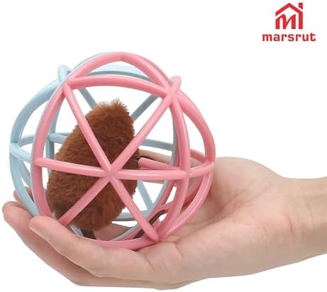 Squeaky Mouse Ball Cat Toy with Simulated Sound, Mouse Ball Cage, Squeky Balls for Cats to Play with Indoor, Plastic Squeak Interactive Funny Toys Best for Playing Chewing Training Chasing (Pink-Blue) - Image 3