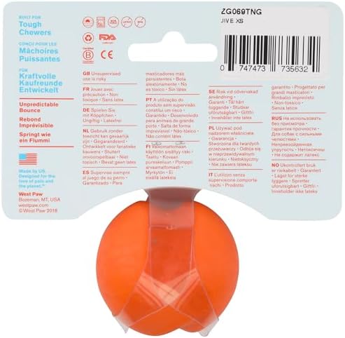 WEST PAW Zogoflex Jive Ball Dog Chew Toy – Bouncing Toys for Dogs, Fetch, Catch, Chewing, Play – Floatable, Recyclable Balls – Latex-Free, Non-Toxic, Dishwasher Safe Dog Toy, X-Small 2", Tangerine - Image 2